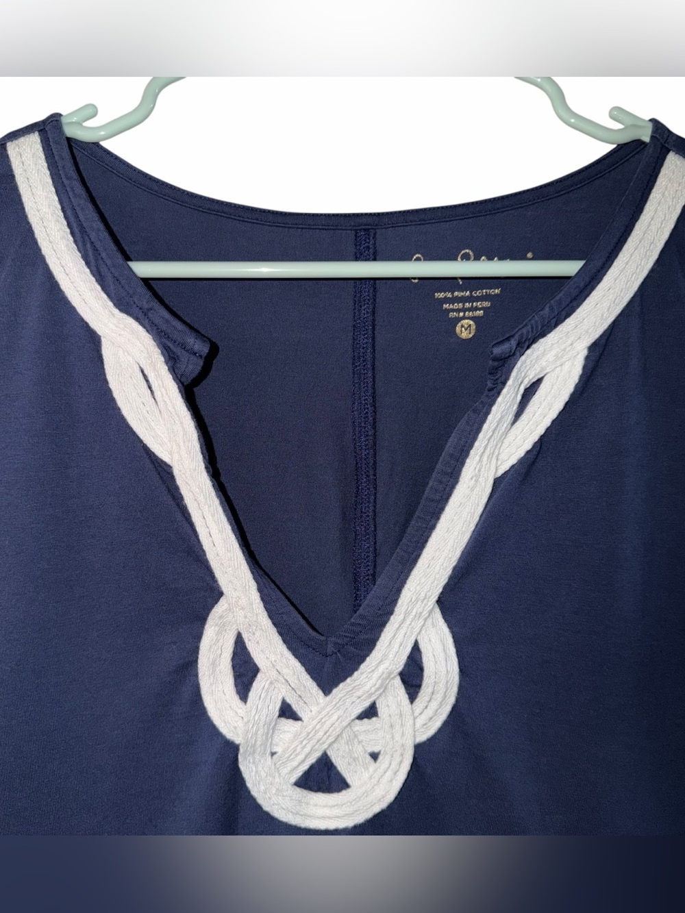 Lilly Pulitzer Brewster T-Shirt Dress Navy Blue White Rope Trim Pima Cotton Sz M - Picture 3 of 12